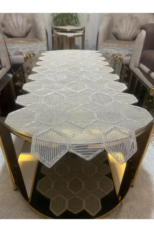 Yeni Lüks Runner Salon Oda Sehpa Masa Örtü Takımı Fransız Güpürlü Çeyizlik Set Kapiçino 5 Parça-KAPİÇİNO - 3