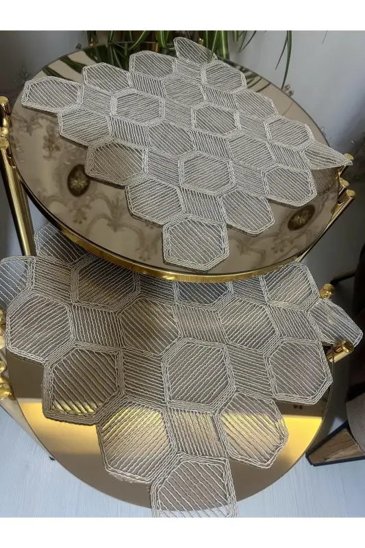 Yeni Lüks Runner Salon Oda Sehpa Masa Örtü Takımı Fransız Güpürlü Çeyizlik Set Kapiçino 5 Parça-KAPİÇİNO - 4