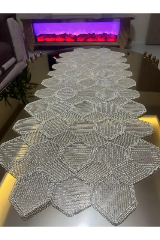 Yeni Lüks Runner Salon Oda Sehpa Masa Örtü Takımı Fransız Güpürlü Çeyizlik Set Kapiçino 5 Parça-KAPİÇİNO - 6