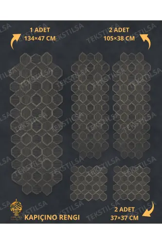 Yeni Lüks Runner Salon Oda Sehpa Masa Örtü Takımı Fransız Güpürlü Çeyizlik Set Kapiçino 5 Parça - KAPİÇİNO - 7
