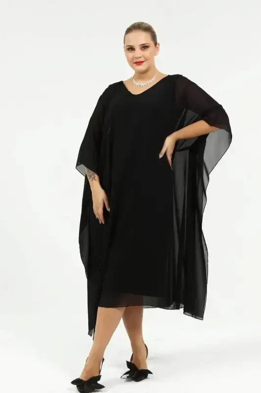 Kadın İçi Bol Kesim Esnek Dışı Pelerin Panço Şifon Abiye Elbise KL8066 - 3