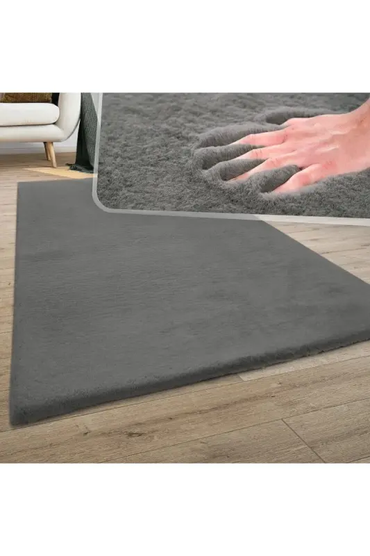Seria Halı Urunu Olan Post Halı Peluş Kürk Halı 60x100 80x130 80x150 100x150 120x180 Cm - Antrasit - 4