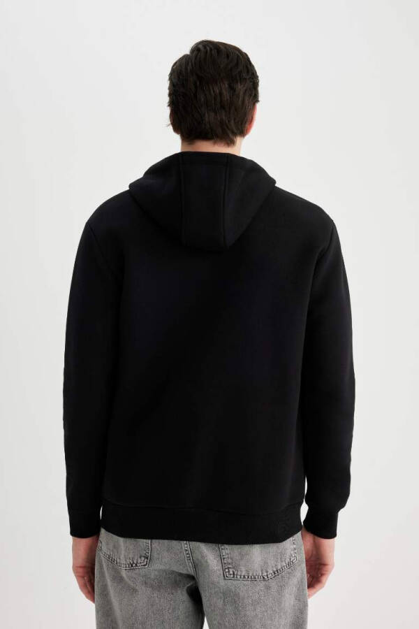 Yeni Normal Kalıp Kapüşonlu Basic Düz Fermuarlı Siyah Sweatshirt Siyah - 6