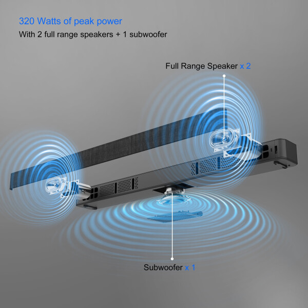 YENİ - onn. 2.1 Dolby Digital Plus Ses Çubuğu Sistemi, 2 Hoparlör ve Dahili Subwoofer, 36