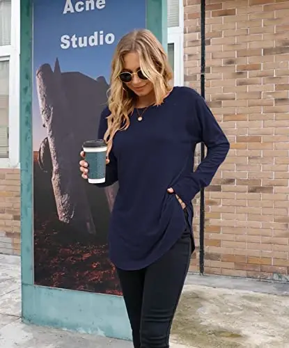 Newchoice Women's Casual Batwing Long Sleeve T Shirt Round Neck Basic Loose Tunic Tops - 4