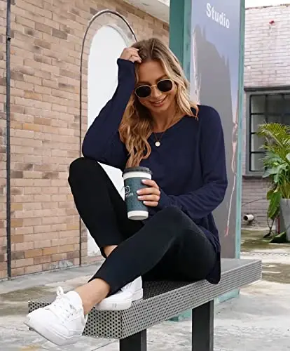Newchoice Women's Casual Batwing Long Sleeve T Shirt Round Neck Basic Loose Tunic Tops - 2