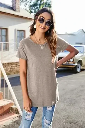 Newchoice Women's Casual Batwing Long Sleeve T Shirt Round Neck Basic Loose Tunic Tops - NEWCHOICE (1)