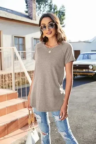 Newchoice Women's Casual Batwing Long Sleeve T Shirt Round Neck Basic Loose Tunic Tops - 4