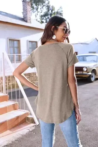 Newchoice Women's Casual Batwing Long Sleeve T Shirt Round Neck Basic Loose Tunic Tops - 5