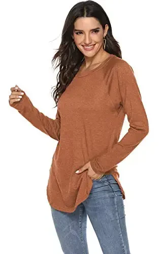 Newchoice Women's Casual Batwing Long Sleeve T Shirt Round Neck Basic Loose Tunic Tops - 4