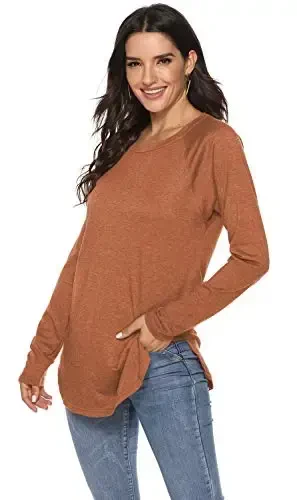 Newchoice Women's Casual Batwing Long Sleeve T Shirt Round Neck Basic Loose Tunic Tops - 5