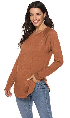 Newchoice Women's Casual Batwing Long Sleeve T Shirt Round Neck Basic Loose Tunic Tops - 5