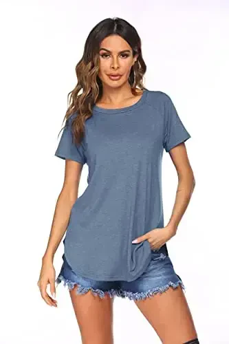 Newchoice Women's Casual Batwing Long Sleeve T Shirt Round Neck Basic Loose Tunic Tops - 3