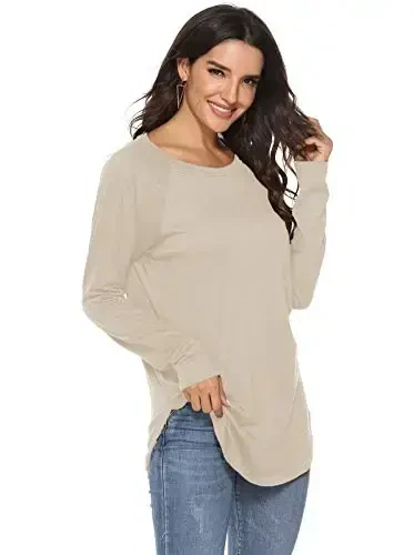Newchoice Women's Casual Batwing Long Sleeve T Shirt Round Neck Basic Loose Tunic Tops - NEWCHOICE (1)