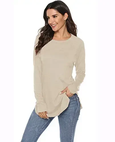 Newchoice Women's Casual Batwing Long Sleeve T Shirt Round Neck Basic Loose Tunic Tops - 4