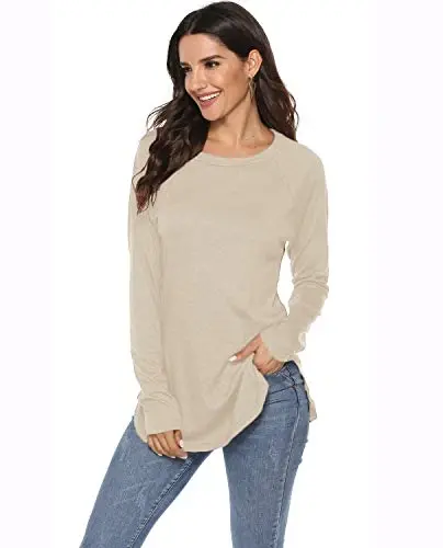 Newchoice Women's Casual Batwing Long Sleeve T Shirt Round Neck Basic Loose Tunic Tops - 4