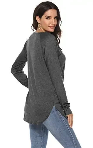 Newchoice Women's Casual Batwing Long Sleeve T Shirt Round Neck Basic Loose Tunic Tops - 5