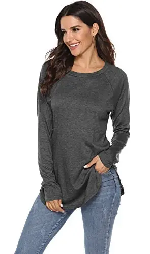 Newchoice Women's Casual Batwing Long Sleeve T Shirt Round Neck Basic Loose Tunic Tops - 4