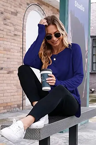 Newchoice Women's Casual Batwing Long Sleeve T Shirt Round Neck Basic Loose Tunic Tops - 4