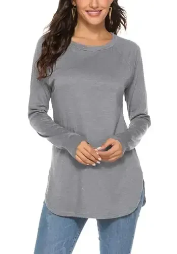 Newchoice Women's Casual Batwing Long Sleeve T Shirt Round Neck Basic Loose Tunic Tops - 1