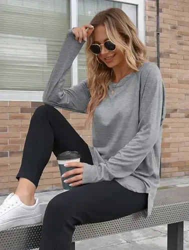 Newchoice Women's Casual Batwing Long Sleeve T Shirt Round Neck Basic Loose Tunic Tops - 5