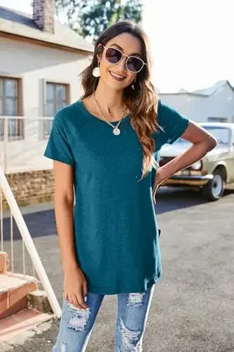Newchoice Women's Casual Batwing Long Sleeve T Shirt Round Neck Basic Loose Tunic Tops - 2