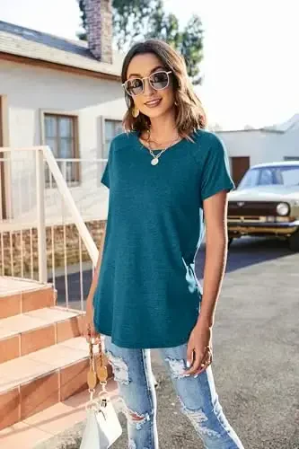 Newchoice Women's Casual Batwing Long Sleeve T Shirt Round Neck Basic Loose Tunic Tops - 4
