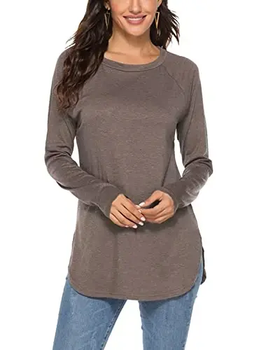 Newchoice Women's Casual Batwing Long Sleeve T Shirt Round Neck Basic Loose Tunic Tops - 1