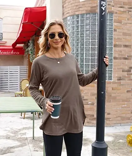 Newchoice Women's Casual Batwing Long Sleeve T Shirt Round Neck Basic Loose Tunic Tops - 2