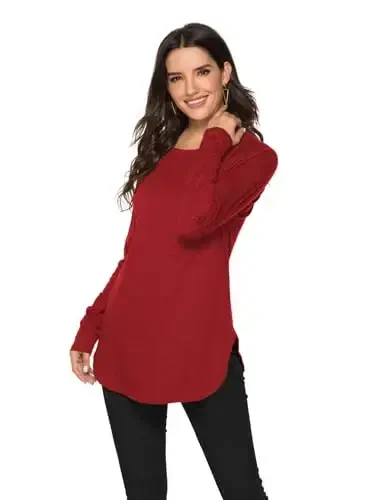 Newchoice Women's Casual Batwing Long Sleeve T Shirt Round Neck Basic Loose Tunic Tops - 2