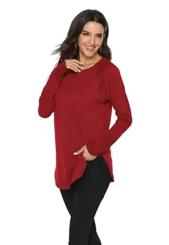 Newchoice Women's Casual Batwing Long Sleeve T Shirt Round Neck Basic Loose Tunic Tops - 4