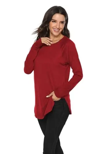 Newchoice Women's Casual Batwing Long Sleeve T Shirt Round Neck Basic Loose Tunic Tops - 4