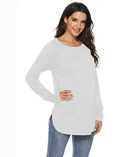 Newchoice Women's Casual Batwing Long Sleeve T Shirt Round Neck Basic Loose Tunic Tops - 3