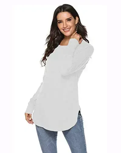 Newchoice Women's Casual Batwing Long Sleeve T Shirt Round Neck Basic Loose Tunic Tops - 4