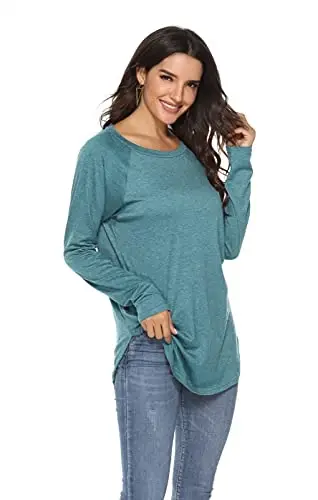 Newchoice Women's Casual Batwing Long Sleeve T Shirt Round Neck Basic Loose Tunic Tops - 2