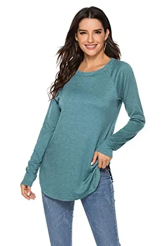 Newchoice Women's Casual Batwing Long Sleeve T Shirt Round Neck Basic Loose Tunic Tops - 3