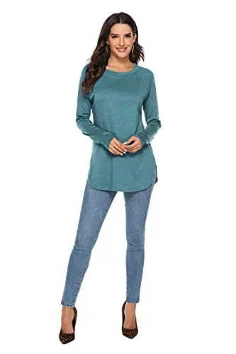Newchoice Women's Casual Batwing Long Sleeve T Shirt Round Neck Basic Loose Tunic Tops - 5