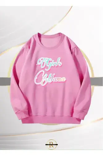 Yeni Sezon 3 İplik İçi Şardonlu Oversize Mama's Girl Baskılı Pudra Bebek ve Çocuk Sweatshirt-PMB - NEWCABIN (1)