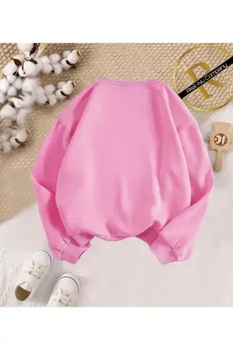 Yeni Sezon 3 İplik İçi Şardonlu Oversize Pudra Çocuk ve Kadın Sweatshirt Anne-Kız Kolesiyonu-peemmbe - NEWCABIN (1)