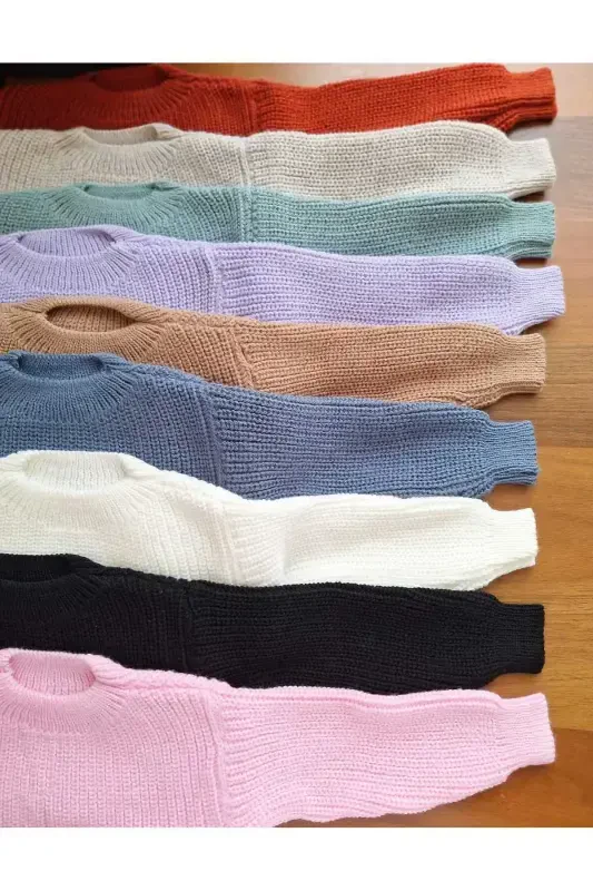 Extra Esnek Bisiklet Yaka Unisex Bebek & Çocuk Kazak (0-5 Yaş)-lila - 2