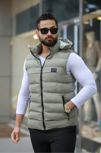 YENİ SEZON ERKEK ÇIKARILABİLİR KAPÜŞONLU ŞİŞME YELEK - Yeşil - 1