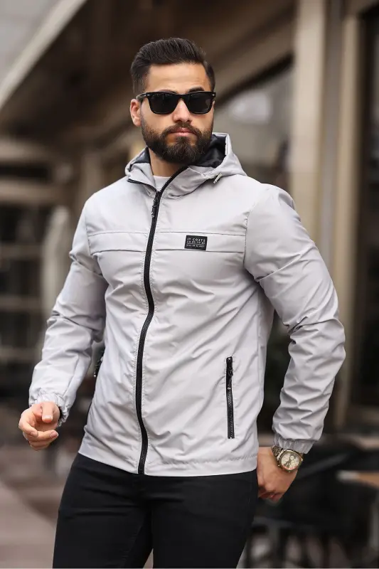 YENİ SEZON ERKEK SU & RÜZGAR GEÇİRMEZ YAĞMURLUK MEVSİMLİK CEKET-GRİ - 1