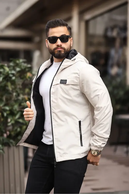 YENİ SEZON ERKEK SU & RÜZGAR GEÇİRMEZ YAĞMURLUK MEVSİMLİK CEKET-KREM - 2