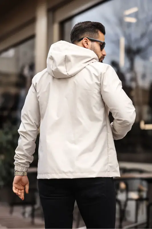 YENİ SEZON ERKEK SU & RÜZGAR GEÇİRMEZ YAĞMURLUK MEVSİMLİK CEKET-KREM - 4