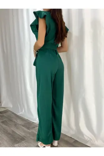 Yeni Sezon Esnek Yeşil Krep Kumaş Kolları Volan Deyatlı Abiye Ve Mezuniyet Elbisesi 582183 705 - YEŞİL 705 - 3