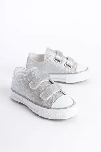 Yeni Sezon Gümüş Simli Cırtlı Kız Çocuk Ayakkabı, Ortopedik Kız Çocuk Günlük Ayakkabı 21-30 Işıklı-Gümüş - 4
