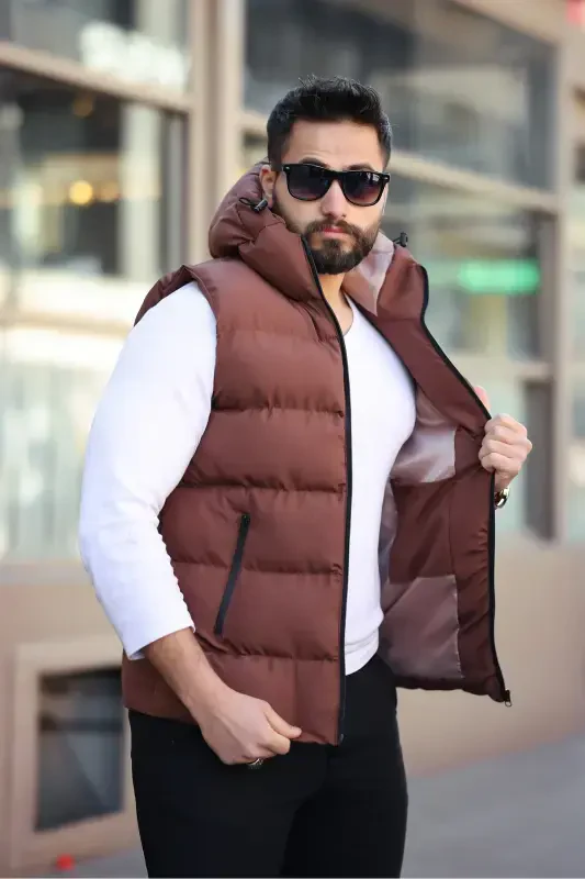 YENİ SEZON SU GEÇİRMEZ ŞİŞME YELEK-Kahverengi - 2