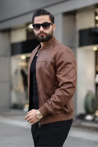 Yeni Sezon Vintage Napa Deri Kolej Ceket-Kahverengi napa - BASEL.CO (1)