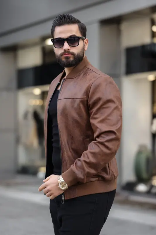 Yeni Sezon Vintage Napa Deri Kolej Ceket-Kahverengi napa - 2