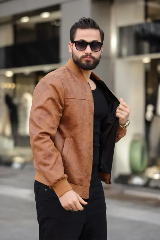 Yeni Sezon Vintage Napa Deri Kolej Ceket-taba napa - BASEL.CO